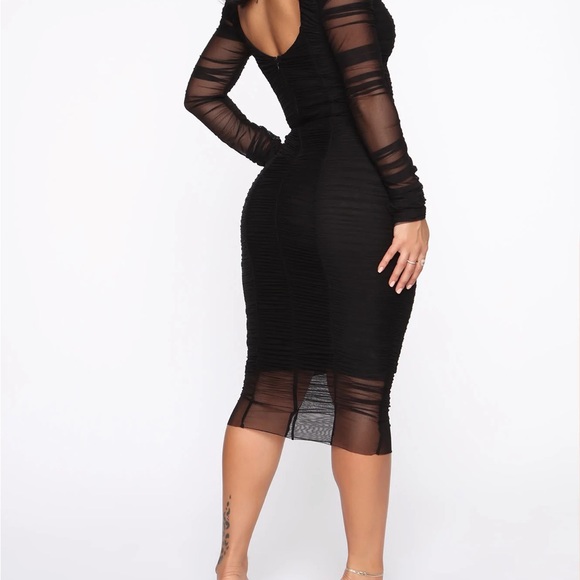 NEW Sexy Black See Through Ruched Midi Dress Plus Size 2x by Fashion Nova NWT - Picture 6 of 15